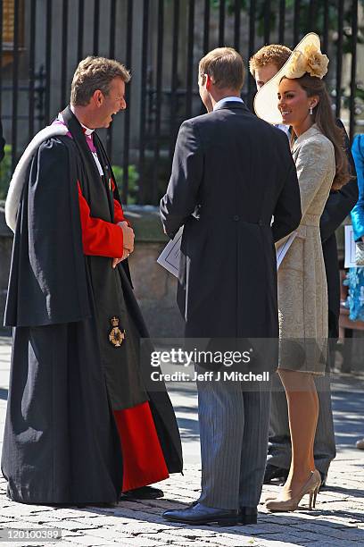 Reverend Neil Gardner, Prince William, Duke of Cambridge and Catherine, Duchess of Cambridge depart after the Royal wedding of Zara Phillips and Mike...