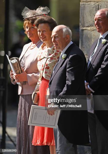 Princess Anne, Princess Royal departs from the Royal wedding of Zara Phillips and Mike Tindall at Canongate Kirk on July 30, 2011 in Edinburgh,...