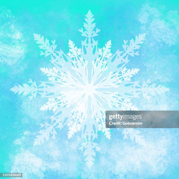 white snowflake with watercolor turquoise blue paint splashing droplets background. watercolor strokes design element with snowflake. design element for christmas and new year greeting cards and designs. winter holidays decoration templete. - sprinkles texture stock illustrations