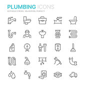 Collection of plumbing related line icons. 48x48 Pixel Perfect. Editable stroke