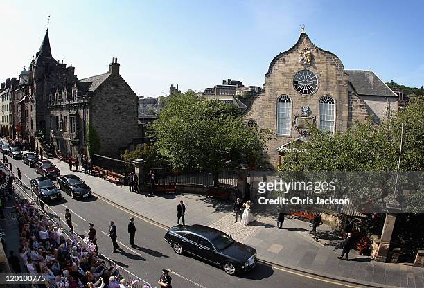 Zara Philips and Mike Tindall leave Canongate Kirk after getting married on July 30, 2011 in Edinburgh, Scotland. The Queen's granddaughter Zara...