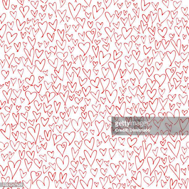 hand drawn red hearts seamless pattern. valentine's, mother's day, birthday card, wallpaper or gift wrap design. - valentines background stock illustrations