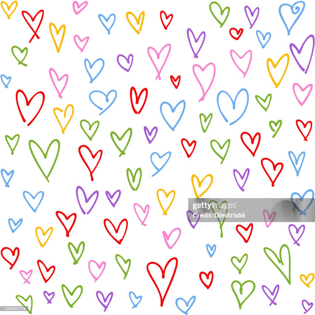 Multi Heart Design Hand Drawn Multi Colored Hearts Seamless Pattern Valentines Mothers Day ...