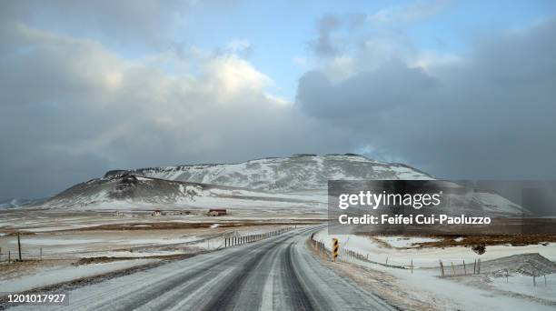 winter road at grundarfjördur, west iceland - onundarfjordur stock pictures, royalty-free photos & images