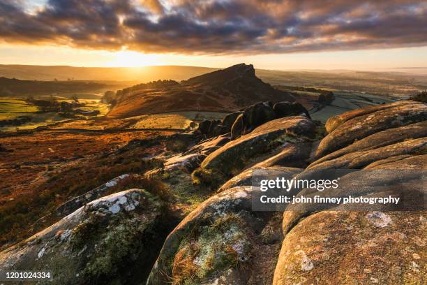 the roaches at sunrise near leek in the peak district national park. uk. - leek stock pictures, royalty-free photos & images