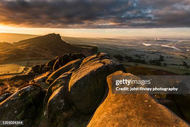 the roaches at sunrise near leek in the peak district national park. uk. - leek stock pictures, royalty-free photos & images