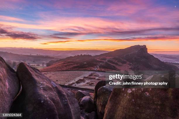 the roaches at dawn near leek in the peak district national park. uk. - leek stock pictures, royalty-free photos & images