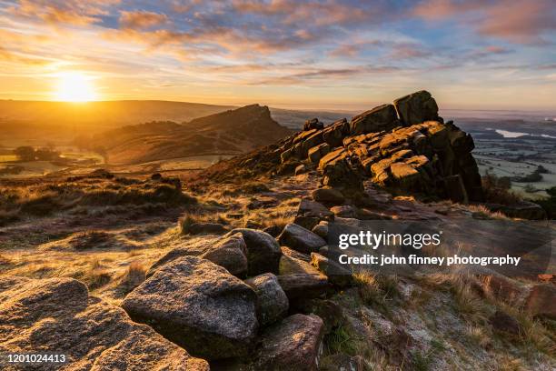 the roaches at sunrise near leek in the peak district national park. uk. - leek stock pictures, royalty-free photos & images