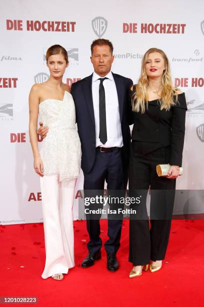 Til Schweiger and his daughter Lilli Schweiger and Luna Schweiger attend the premiere of "Die Hochzeit" at Zoo Palast on January 21, 2020 in Berlin,...