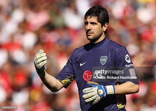 Agustin Orion of Boca Juniors looks on during the Emirates Cup match between Arsenal and Boca Juniors at the Emirates Stadium on July 30, 2011 in...