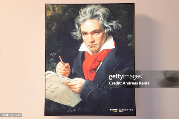 Painting of German pianist and composer Ludwig van Beethoven is pictured in a souvenir shop on January 21, 2020 in Bonn, Germany. Germany is...