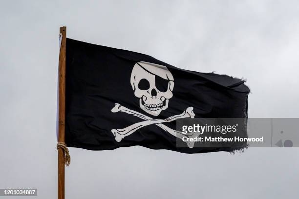 Skull and crossbones flag flying on January 13, 2020 in Cardiff, United Kingdom.