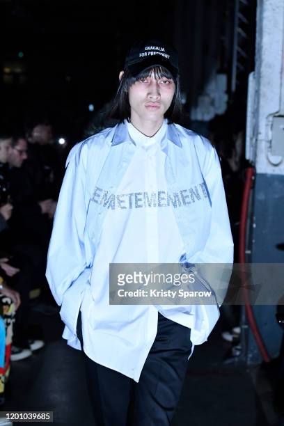 Model walks the runway during the Vetements Menswear Fall/Winter 2020-2021 show as part of Paris Fashion Week on January 17, 2020 in Paris, France.