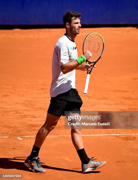 Juan Ignacio Londero of Argentina celebrates during his Men's Singles match against Casper Ruud of Norway with a part of first semifinal during day 6...