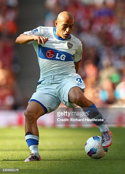 Clemente Rodriguez of Boca Juniors controls the ball during the Emirates Cup match between Arsenal and Boca Juniors at the Emirates Stadium on July...