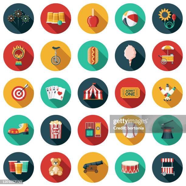 circus icon set - food stall stock illustrations