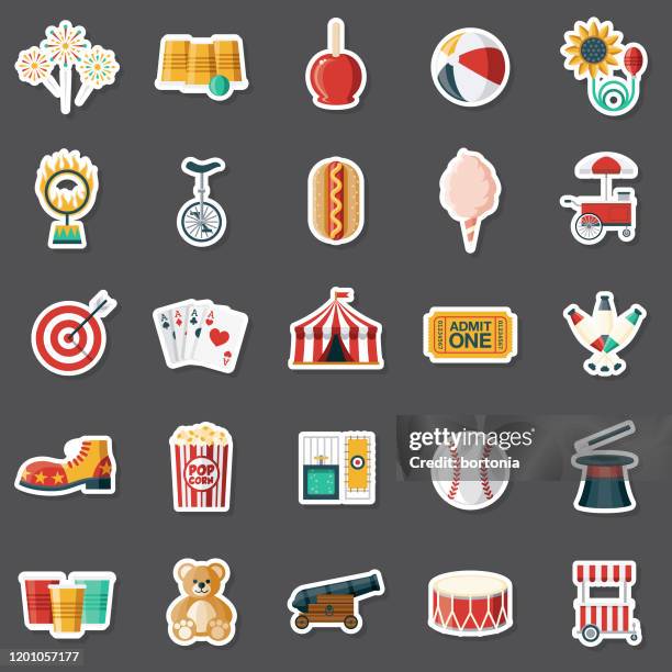 circus sticker set - burning ring of fire stock illustrations