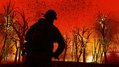 Fireman is abut to fight with flames in forest in Australia ready for action 3d rendering