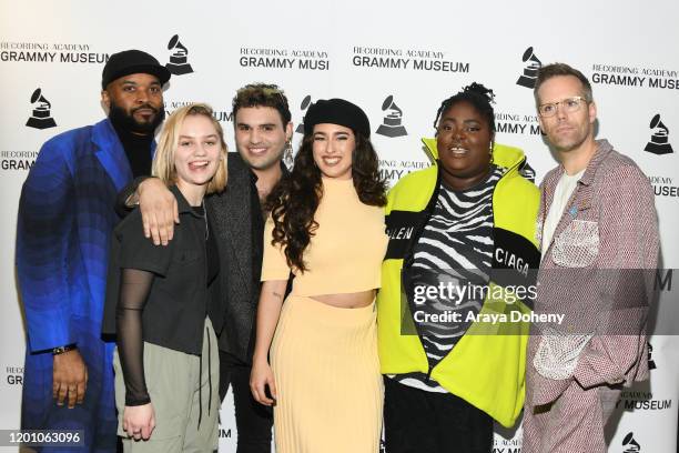 Justin Joseph, Carlie Hanson, Carlos Vara, Lauren Jauregui, CHIKA and Justin Tranter at LGBTQ+ Voices In Music on January 21, 2020 in Los Angeles,...