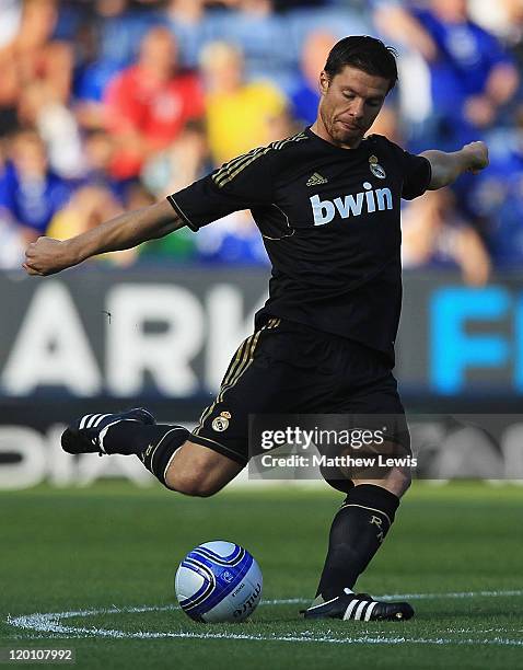 Xabi Alonso of Real Madrid in action during the Pre-Season Friendly match between Leicester City and Real Madrid at The King Power Stadium on July...