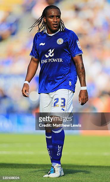 Neil Danns of Leicester City in action during the Pre-Season Friendly match between Leicester City and Real Madrid at The King Power Stadium on July...