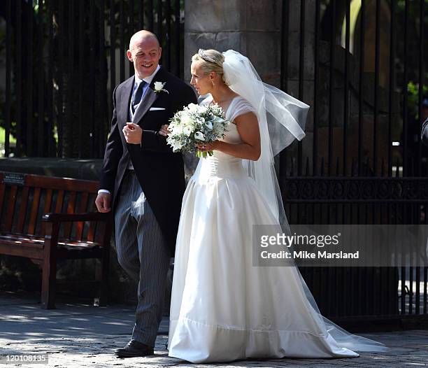 Zara Phillips and Mike Tindall after their wedding at Canongate Kirk on July 30, 2011 in Edinburgh, Scotland.