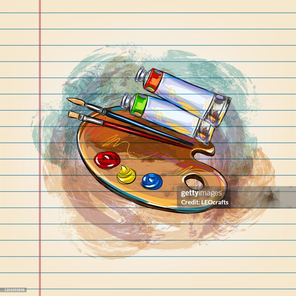 Artist Palette And Paint Tubes Drawing On Ruled Paper High-Res Vector  Graphic - Getty Images