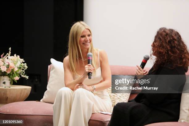 Gwyneth Paltrow and Michaela Boehm speak onstage during the goop lab Special Screening in Los Angeles, California on January 21, 2020.