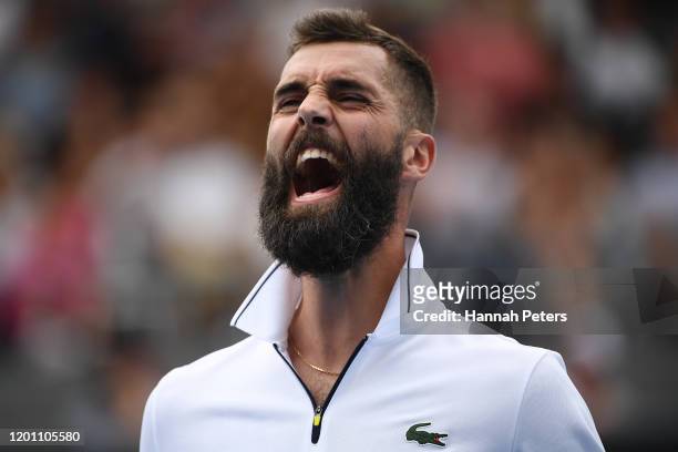 Benoit Paire of France celebrates after winning a point during his Men's Singles second round match against Marin Cilic of Croatia on day three of...