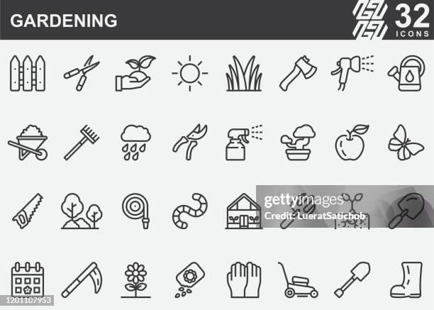 gardening line icons - wurm stock-grafiken, -clipart, -cartoons und -symbole