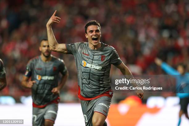 Joao Palhinha of SC Braga celebrates scoring SC Braga goal during the Liga Nos match between SL Benfica and SC Braga at Estadio da Luz on February...