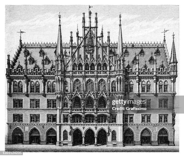 town hall in munich germany illustration - marienplatz stock illustrations