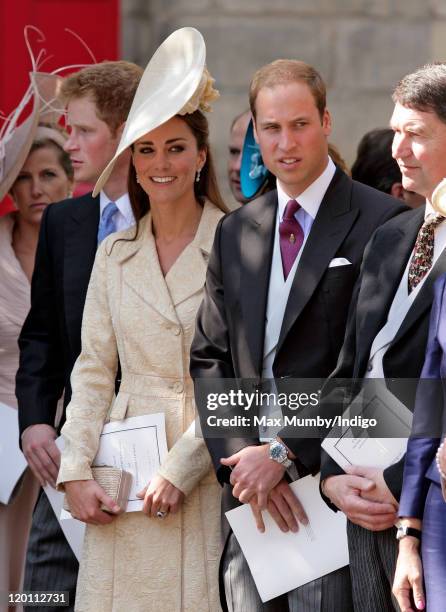 Catherine, Duchess of Cambridge and Prince William, Duke of Cambridge attend the wedding of Zara Phillips and Mike Tindall at Canongate Kirk on July...