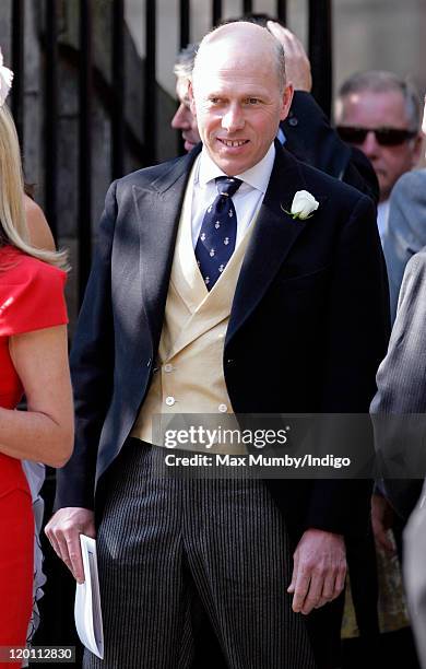 Peregrine Armstrong Jones attends the wedding of Zara Phillips and Mike Tindall at Canongate Kirk on July 30, 2011 in Edinburgh, Scotland. The...