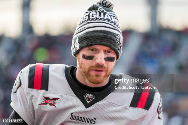 Matt McGloin of the NY Guardians looks on during the second half of the XFL game against the DC Defenders at Audi Field on February 15, 2020 in...