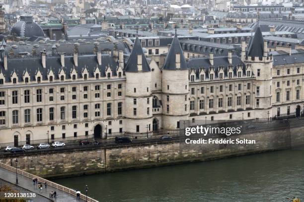 View on Paris from the Tour Saint-Jacques in the autumn. View on the Conciergerie and the historic areas of Paris on November 10, 2019 in Paris,...