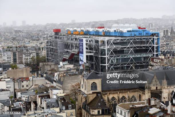 View on Paris from the Tour Saint-Jacques in the autumn. View on the center Beaubourg or centre Pompidou and the historic areas of Paris on November...