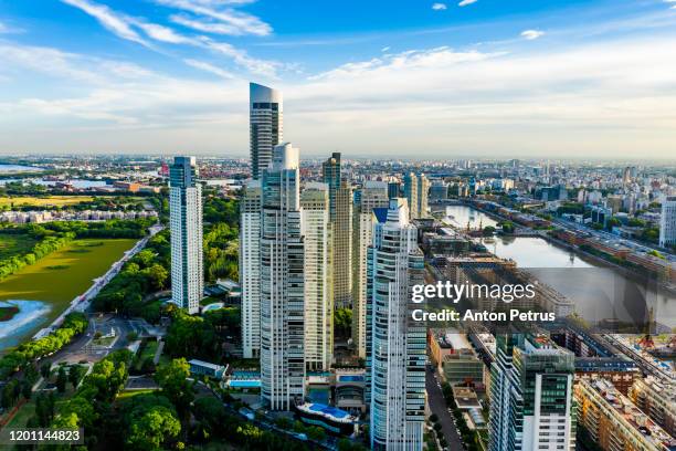 aerial view of puerto madero at sunset. buenos aires, argentina. - buenos aires landmarks stock pictures, royalty-free photos & images