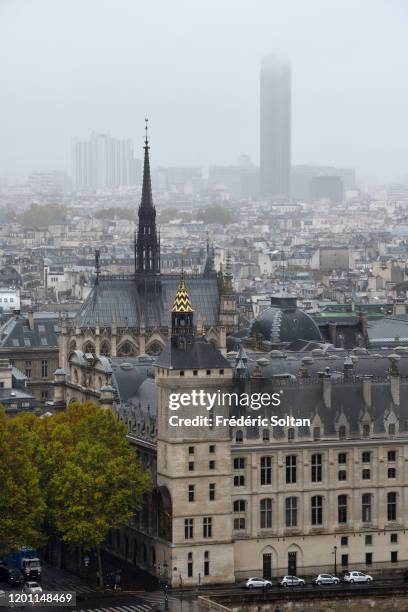 View on Paris from the Tour Saint-Jacques in the autumn. View on the Conciergerie and the historic areas of Paris on November 10, 2019 in Paris,...