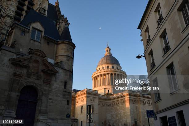 The place of Pantheon, the church Saint-Etienne-du-Mont and the college Henry IV in Paris on january 26, 2020 in Paris, France.