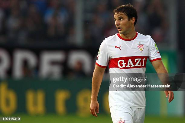 Ermin Bicakcic of Stuttgart looks on during the DFB Pokal first round match between SV Wehen-Wiesbaden and VfB Stuttgart at Brita Arena on July 29,...