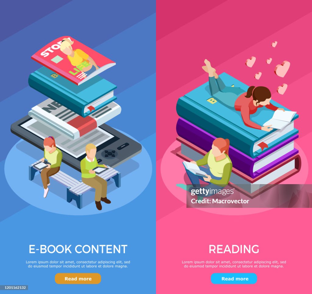 Reading Banner Isometric Vertical High-Res Vector Graphic - Getty Images