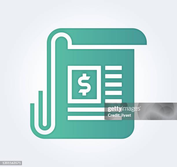 invoice processing gradient color papercut icon design - receipt isolated stock illustrations
