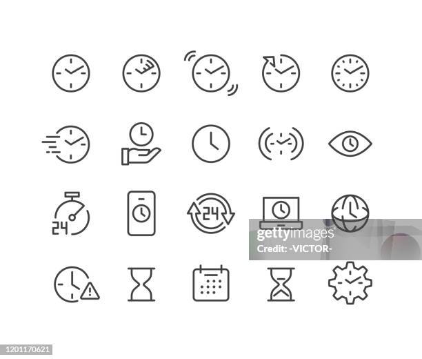 illustrazioni stock, clip art, cartoni animati e icone di tendenza di icone dell'ora e dell'orologio - serie linea classica - fusi orari