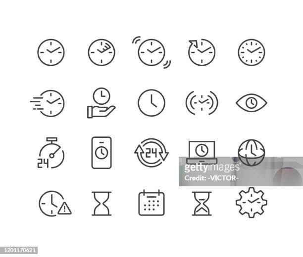 stockillustraties, clipart, cartoons en iconen met tijd-en klok pictogrammen-klassieke lijn serie - tijdmeter