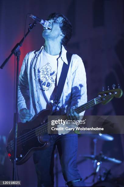 Gary Jarman of The Cribs performs on stage during the second day of Kendal Calling Festival at Lowther Deer Park on July 30, 2011 in Kendal, United...