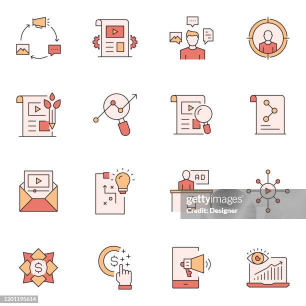 simple set of content marketing related vector line icons. outline symbol collection. - share content stock illustrations