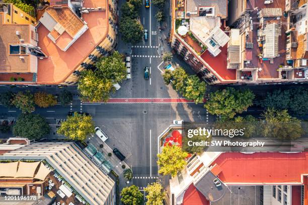 crossroad in barcelona city - barcelona aerial stock pictures, royalty-free photos & images