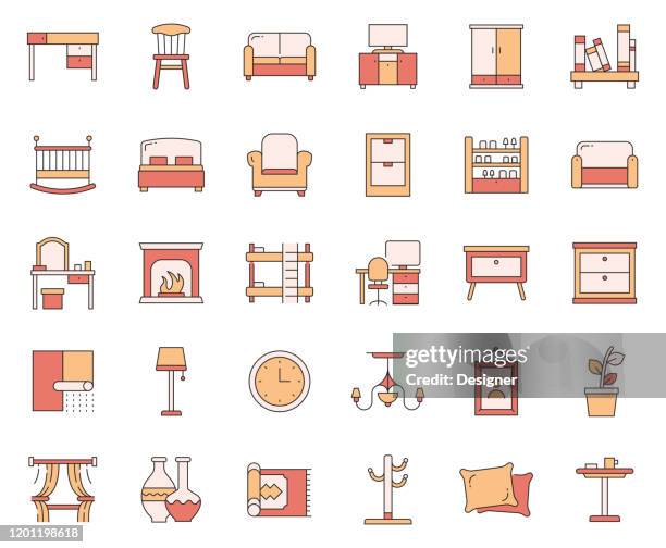 simple set of furniture related vector line icons. outline symbol collection. - horizontal blinds stock illustrations