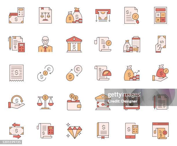 simple set of accounting related vector line icons. outline symbol collection. - budget icon stock illustrations